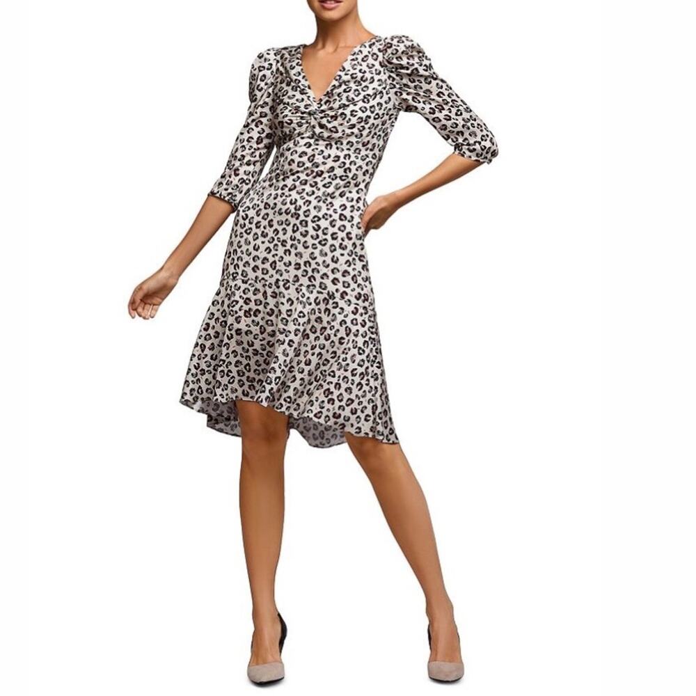 NWT Bailey 44 Leopard Print Dress Satin White Black 3/4 Sleeve Size Small $248